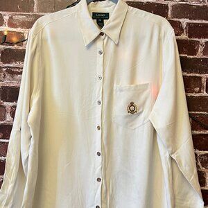 Vintage Lauren Ralph Lauren 100% Silk Crest Blouse - Cream (14W)
